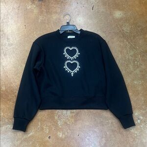 Sandro Black Sweatshirt with Heart Embroidery
